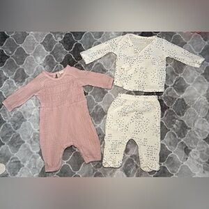 Grayson Collective Baby Smocked Gauze Bubble Romper & Wrap Top/Pants- Size 0-3M